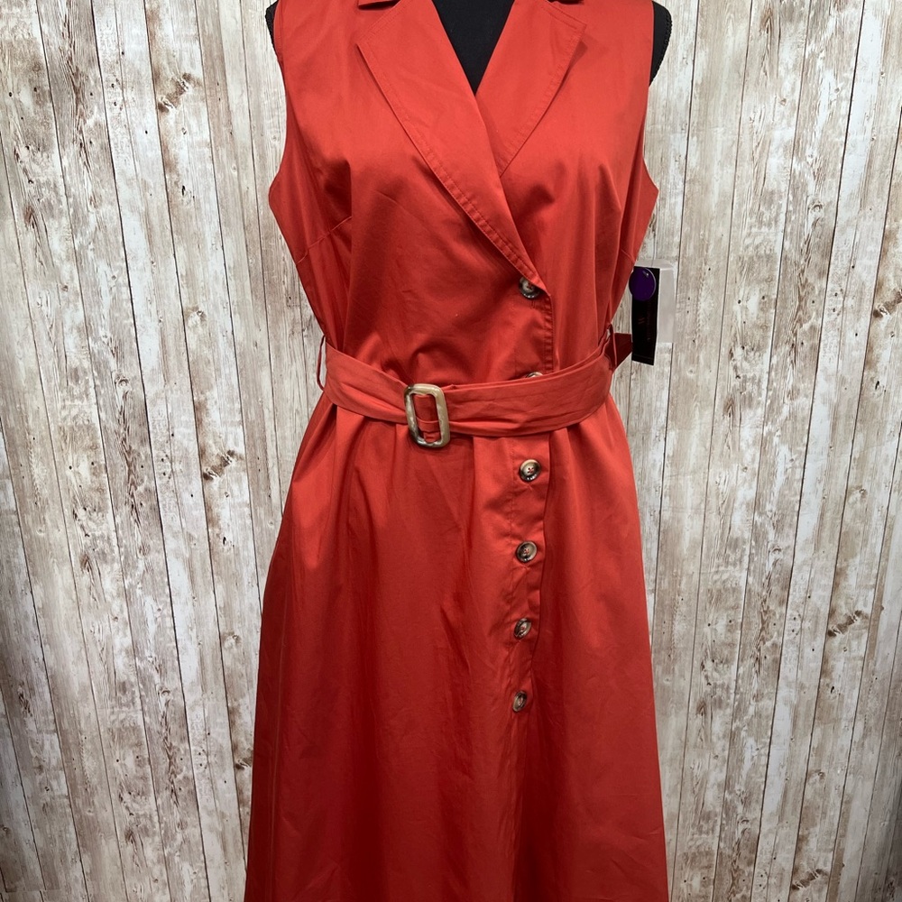 Worthington Orange Wrapβ Midi Dress Sleeveless V-neck